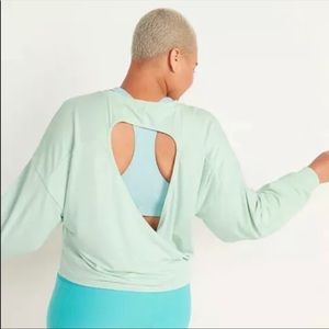 Old Navy Ultra-Lite Long Sleeve Cut Out Wrap Back Top size 4XL BLACK NWT